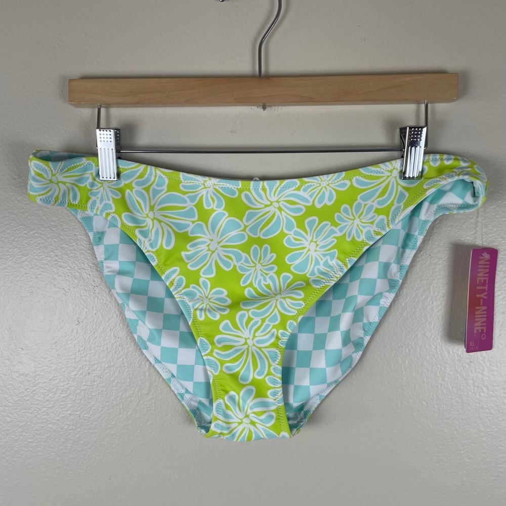 Ninety-Nine Women's XL Bikini‎ Bottom Green Aqua Floral Reversible